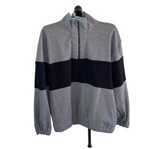 TOPMAN Mens Pullover Jacket Size XL Gray Black Herringbone Fleece Quarter Zip